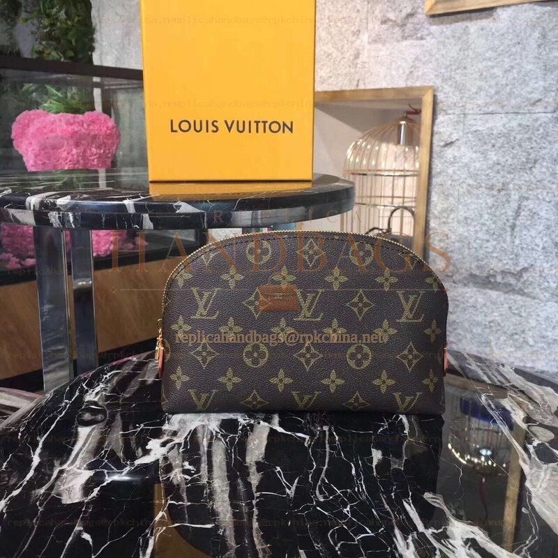 Replica Louis Vuitton Brown Monogram Red Interior Cosmetic Pouch GM