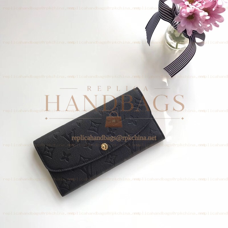 Replica Louis Vuitton Black Embossed Monogram Emilie Wallet
