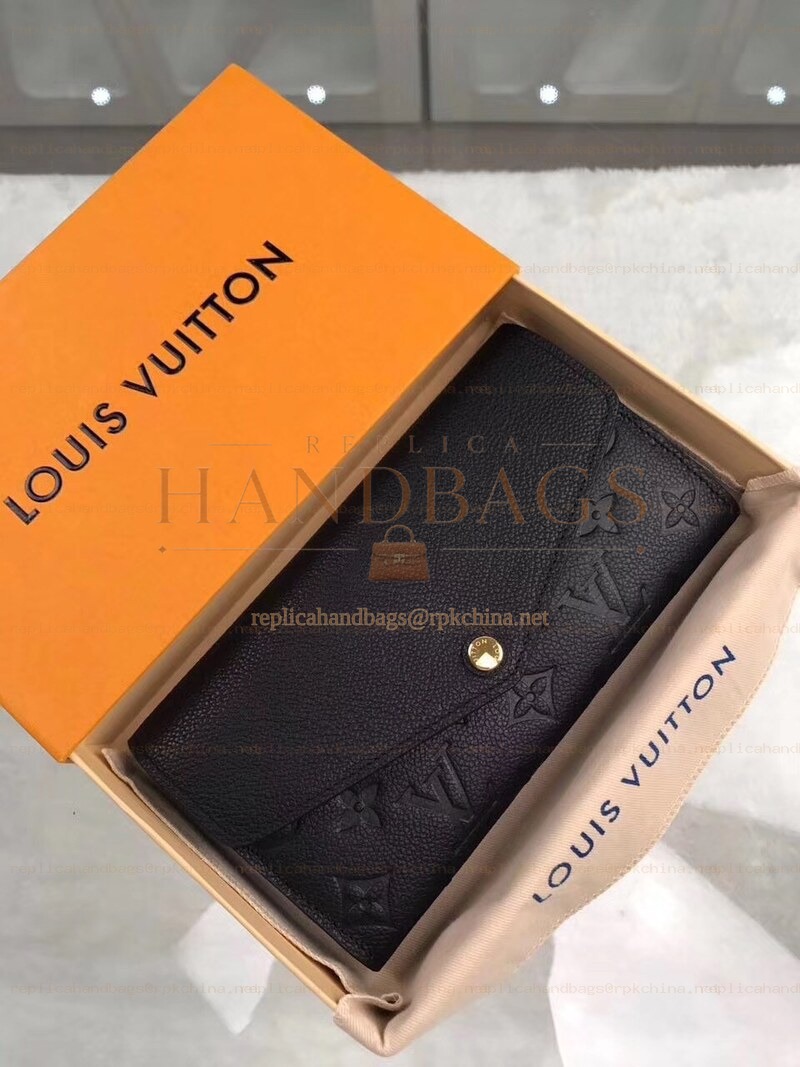 Replica Louis Vuitton Black Embossed Monogram Sarah Wallet