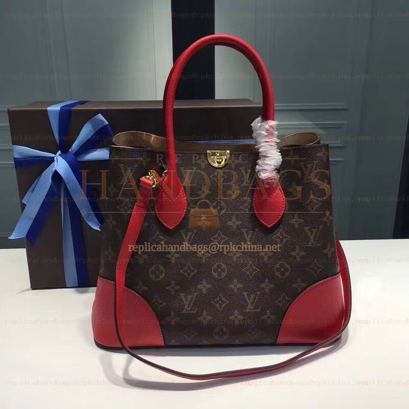 Replica Louis Vuitton Brown Monogram Red Trim Flandrin