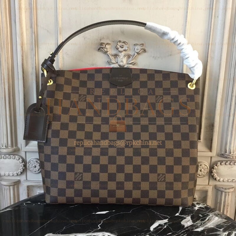 Replica Louis Vuitton Brown Damier Ebene Black Trim Graceful PM