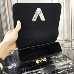 Replica Louis Vuitton Black Floral Embossed Twist MM