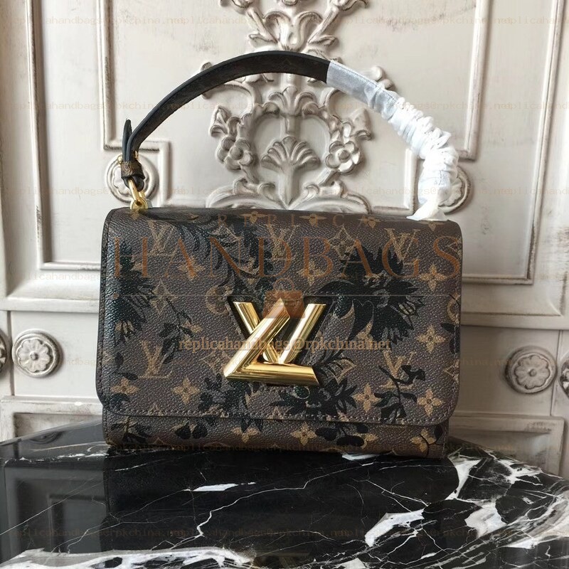 Replica Louis Vuitton Black Floral Embossed Twist MM
