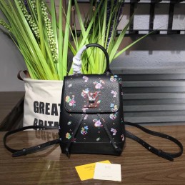 Replica Louis Vuitton Black Floral Lockme Backpack Mini