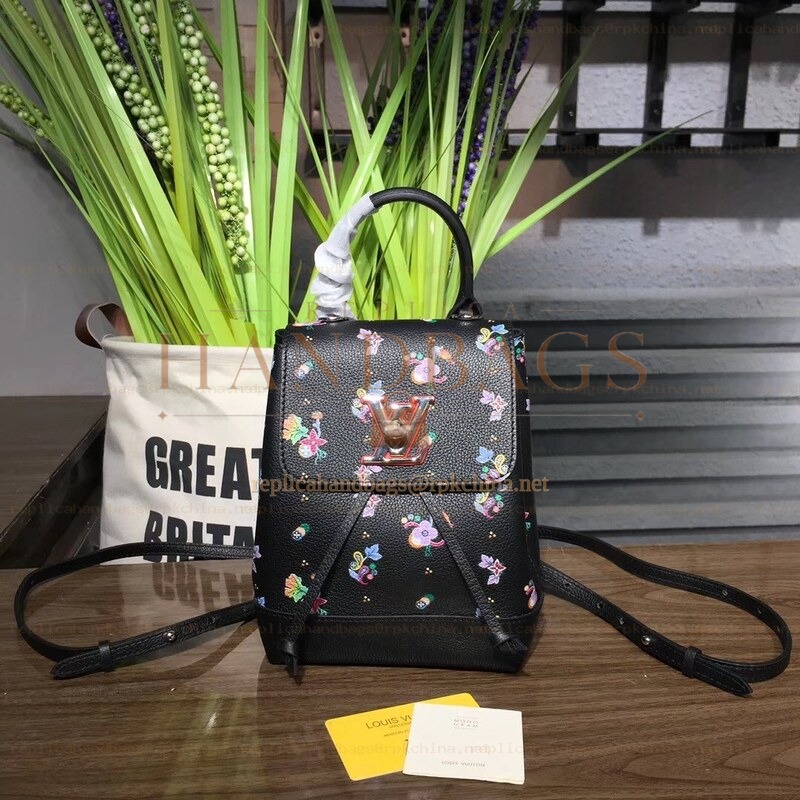 Replica Louis Vuitton Black Floral Lockme Backpack Mini
