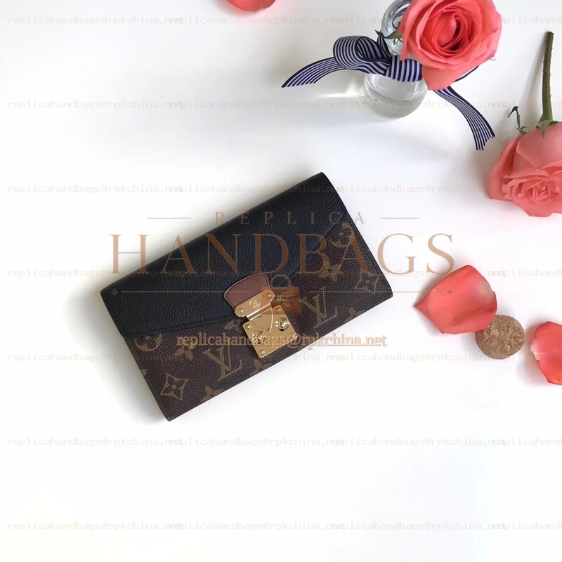 Replica Louis Vuitton Brown Monogram Black Trim Pallas Wallet