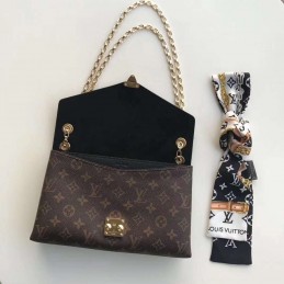 Replica Louis Vuitton Brown Monogram Black Flap Pallas BB
