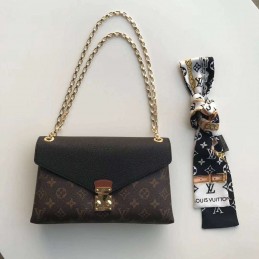 Replica Louis Vuitton Brown Monogram Black Flap Pallas BB