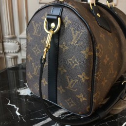 Replica Louis Vuitton Brown Monogram Black Trim Speedy 25