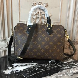 Replica Louis Vuitton Brown Monogram Black Trim Speedy 25