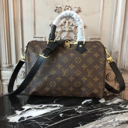 Replica Louis Vuitton Brown Monogram Black Trim Speedy 25