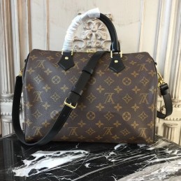 Replica Louis Vuitton Brown Monogram Black Trim Speedy 30