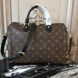 Replica Louis Vuitton Brown Monogram Black Trim Speedy 30