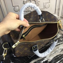Replica Louis Vuitton Brown Monogram Black Trim Speedy 30