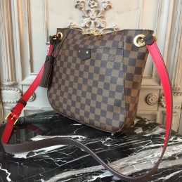 Replica Louis Vuitton Brown Damier Ebene Red Strap South Bank Besace
