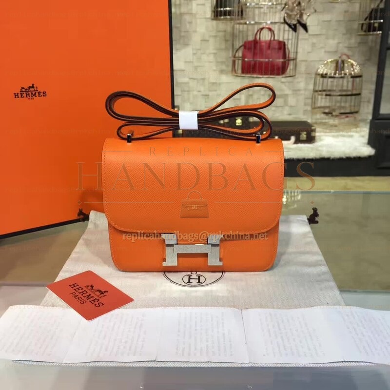 Replica Hermes Orange Constance Mini 18 Palladium Hardware Bag