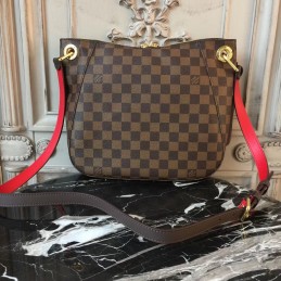 Replica Louis Vuitton Brown Damier Ebene Red Strap South Bank Besace