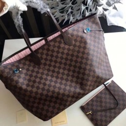 Replica Louis Vuitton Brown Damier Ebene Red Interior Neverfull GM - Style 2