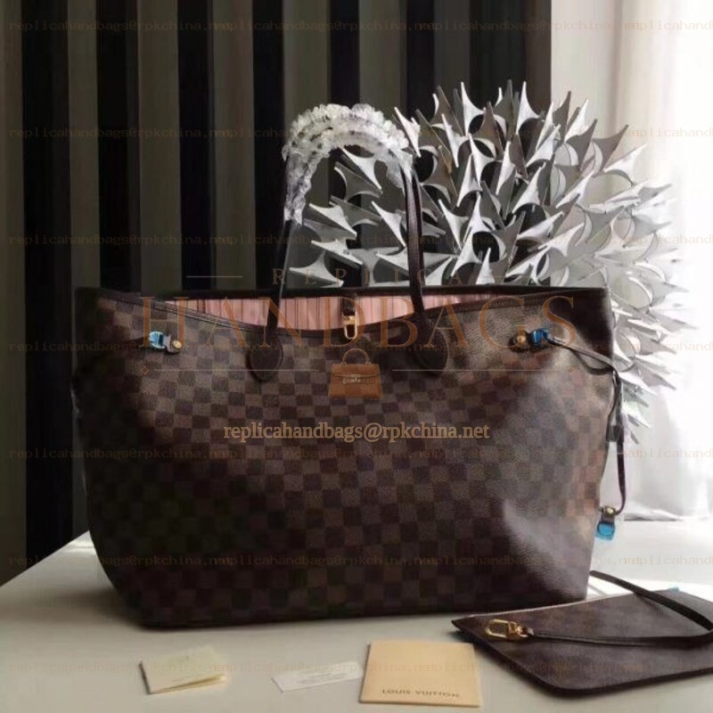 Replica Louis Vuitton Brown Damier Ebene Red Interior Neverfull GM - Style 2