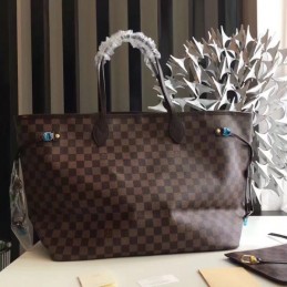 Replica Louis Vuitton Brown Damier Ebene Red Interior Neverfull GM - Style 2