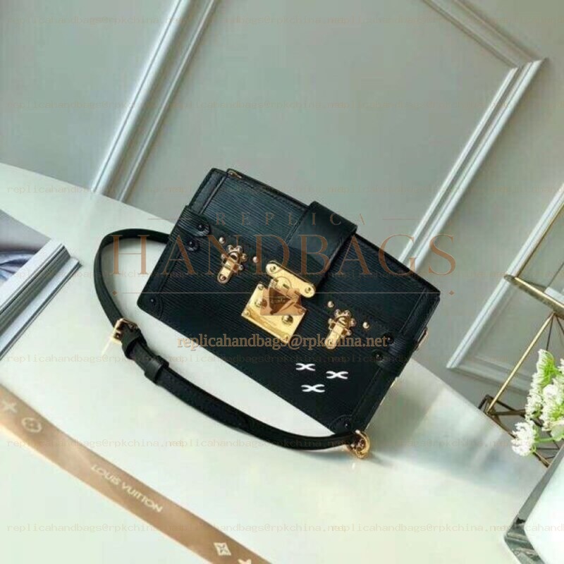 Replica Louis Vuitton Black Textured Trunk Clutch