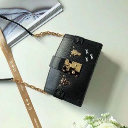 Replica Louis Vuitton Black Textured Trunk Clutch
