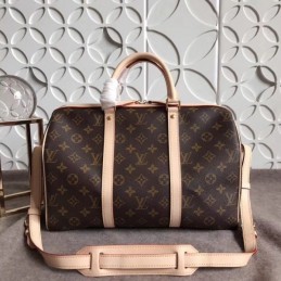 Replica Louis Vuitton Brown Monogram Supreme Keepall Bandouliere 45 White Straps