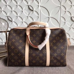 Replica Louis Vuitton Brown Monogram Supreme Keepall Bandouliere 45 White Straps