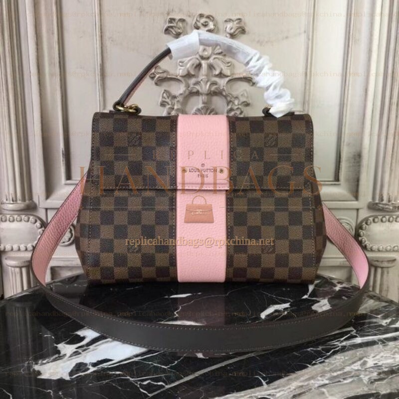 Replica Louis Vuitton Brown Damier Ebene Pale Pink Stripe Bond Street