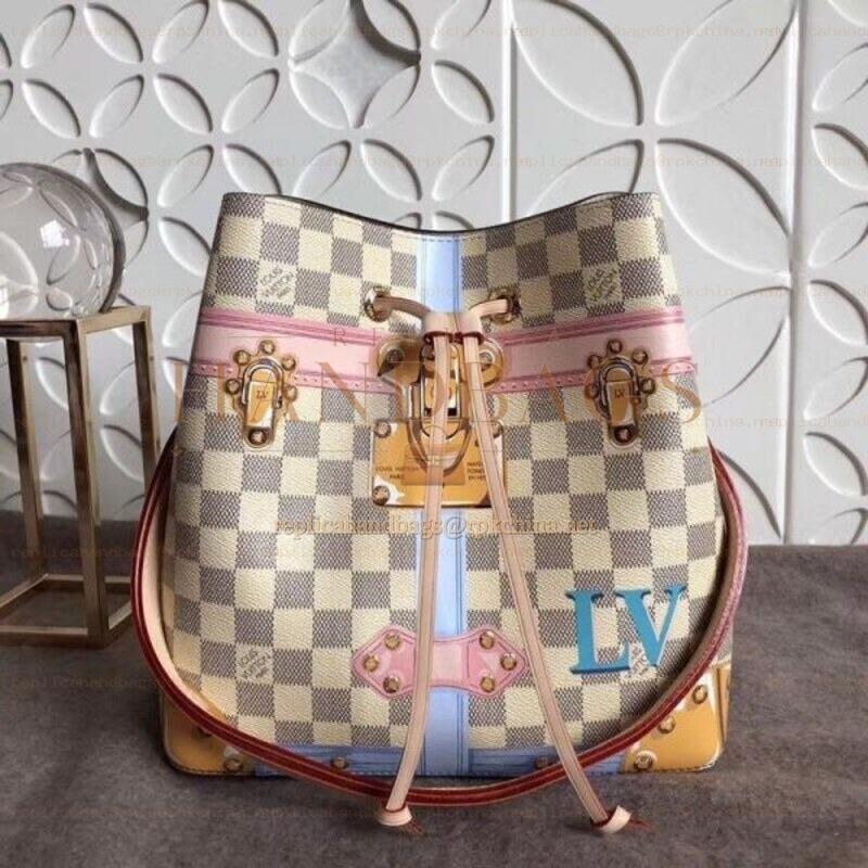 Replica Louis Vuitton White Damier Azur Pink Trim Neo Noe MM