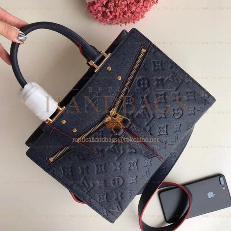 Replica Louis Vuitton Navy Blue Embossed Monogram Sully PM