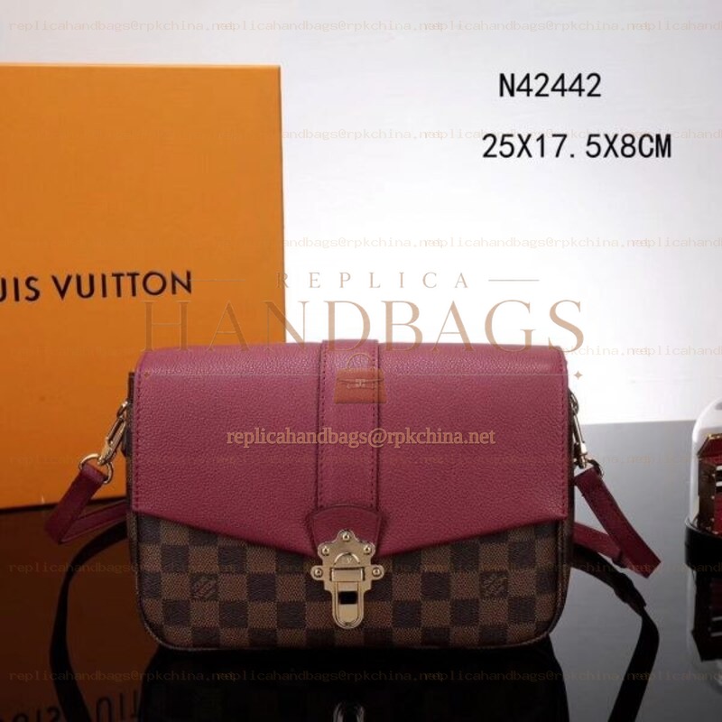 Replica Louis Vuitton Brown Damier Ebene Burgundy Flap Clapton Bag