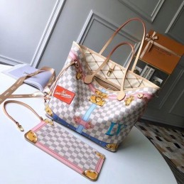 Replica Louis Vuitton White Damier Azur Multicolor Graphic Neverfull MM