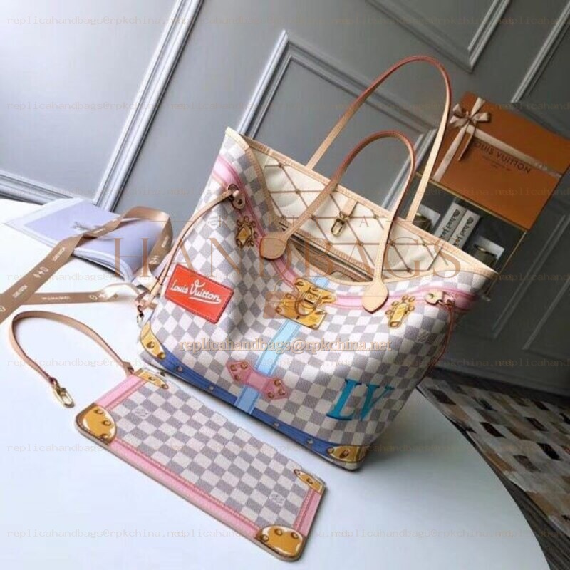 Replica Louis Vuitton White Damier Azur Multicolor Graphic Neverfull MM