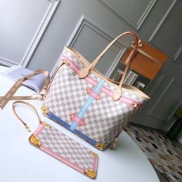 Replica Louis Vuitton White Damier Azur Multicolor Graphic Neverfull MM
