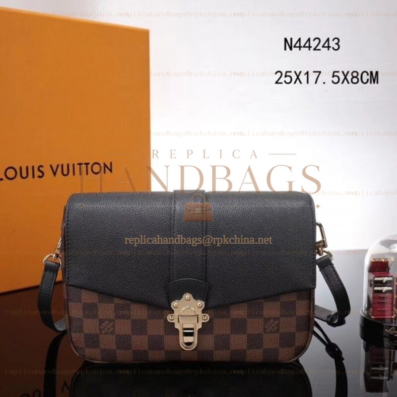 Replica Louis Vuitton Brown Damier Ebene Black Flap Clapton Bag