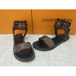 Replica Louis Vuitton Brown Monogram Black Studded Flat Sandals