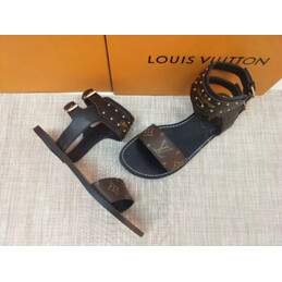 Replica Louis Vuitton Brown Monogram Black Studded Flat Sandals