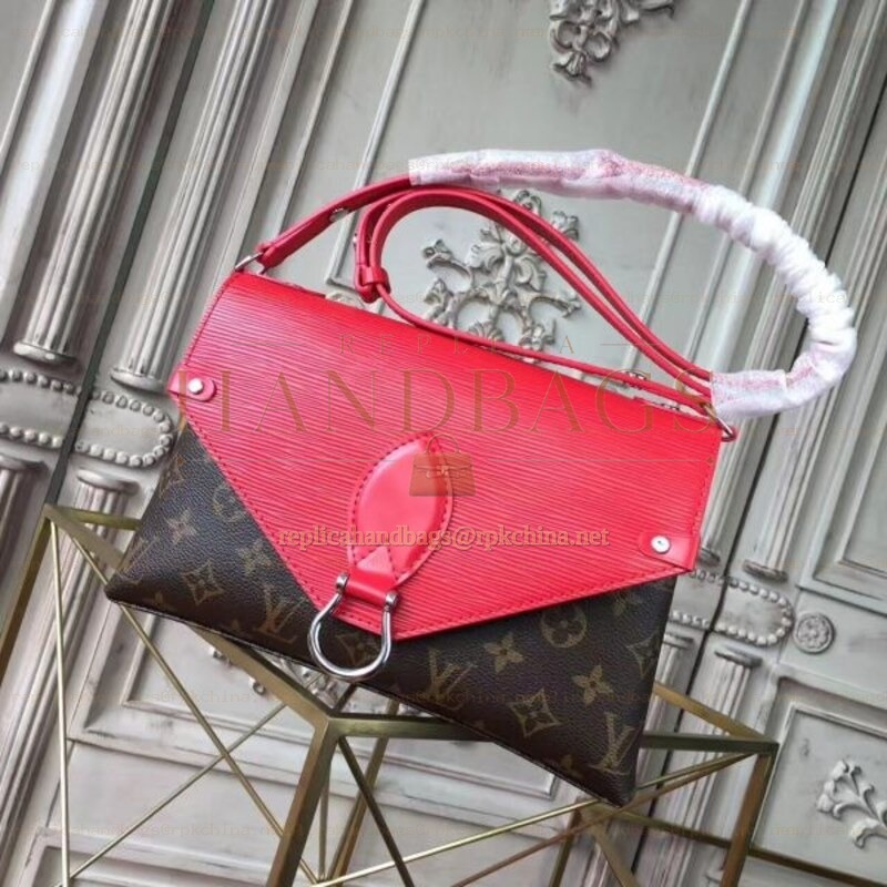 Replica Louis Vuitton Brown Monogram Red Flap Saint Michel