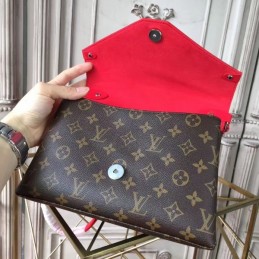 Replica Louis Vuitton Brown Monogram Red Flap Saint Michel