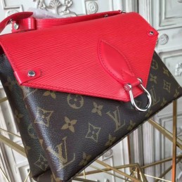 Replica Louis Vuitton Brown Monogram Red Flap Saint Michel