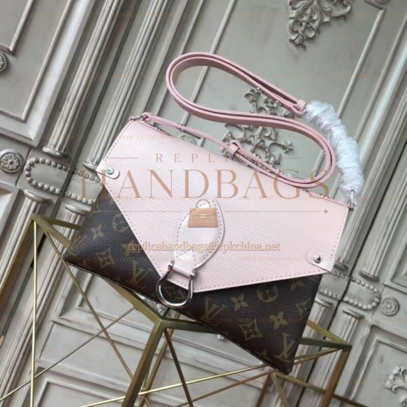Replica Louis Vuitton Brown Monogram Pale Pink Flap Saint Michel