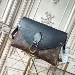 Replica Louis Vuitton Brown Monogram Black Flap Saint Michel