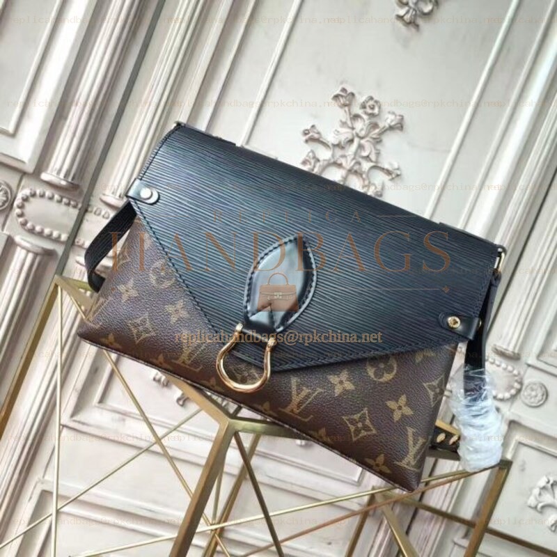 Replica Louis Vuitton Brown Monogram Black Flap Saint Michel