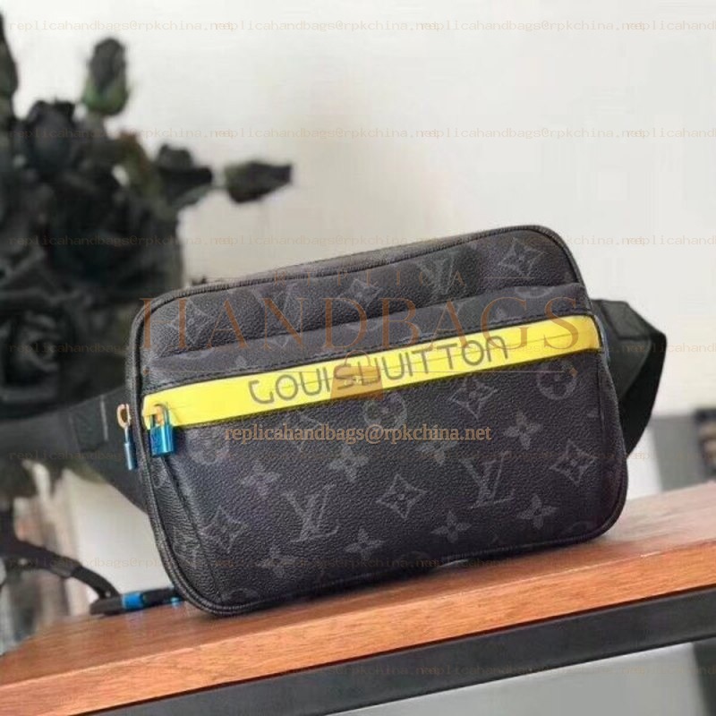 Replica Louis Vuitton Black Monogram Yellow Stripe Bumbag