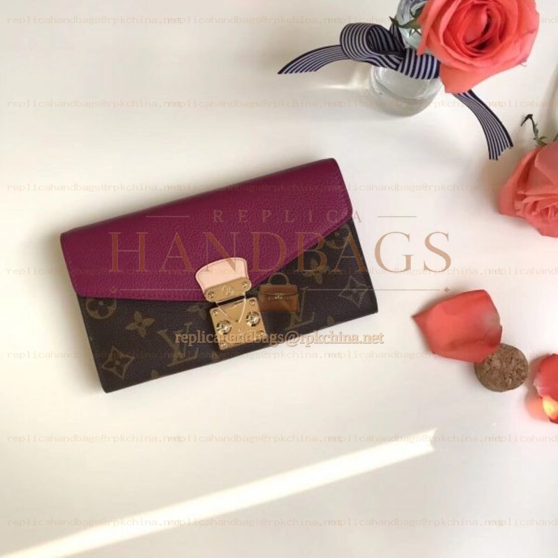Replica Louis Vuitton Brown Monogram Burgundy Pallas Wallet