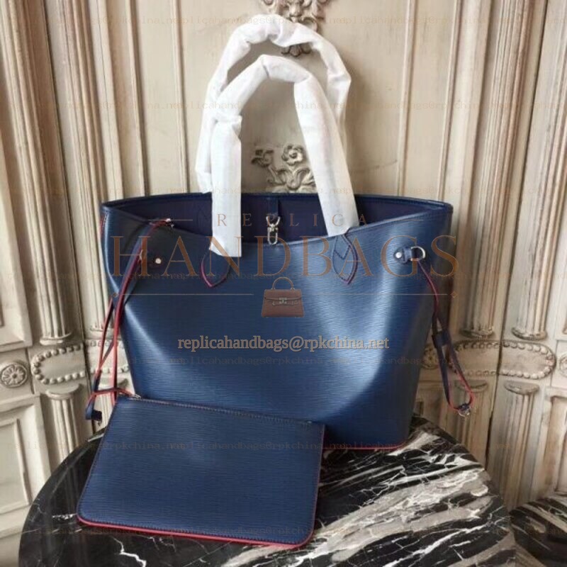 Replica Louis Vuitton Navy Blue Red Interior Neverfull MM