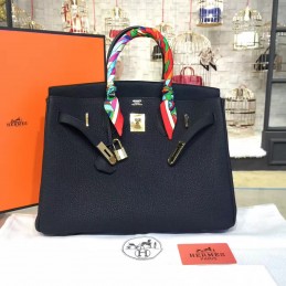 Replica Hermes Black Twilly Handle Birkin 35 Gold Hardware Bag