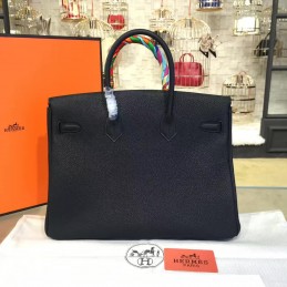 Replica Hermes Black Twilly Handle Birkin 35 Gold Hardware Bag