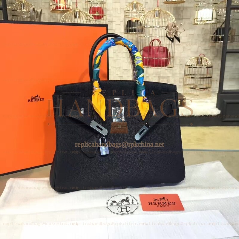 Replica Hermes Black Birkin 30 Gold Hardware Bag
